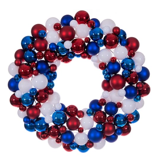 28" Red, White, and Blue Patriotic Mix Ball Wreath By Vickerman in Red/White/Blue | Michaels®